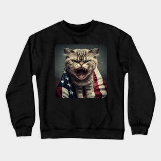 American flag angry cat Crewneck Sweatshirt